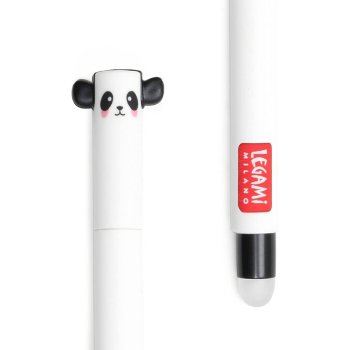 Legami, Penna Gel Cancellabile, Inchiostro Nero, Tema Panda tutto bianco