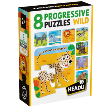 HEADU - 8 Progressive Puzzle Wild - Grandi pezzi adatti ai più piccoli (2/4 Anni)