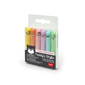 Legami, Set di 6 Mini Evidenziatori Pastello, Teddy's Style