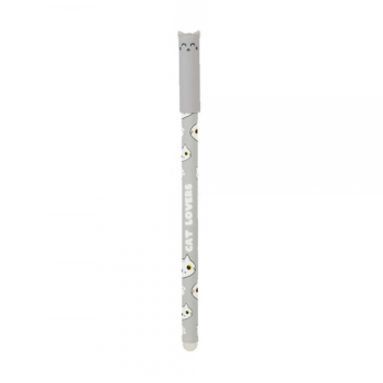iTotal - Penna Gel Cancellabile Blu con Cappuccio Gatto Grigio