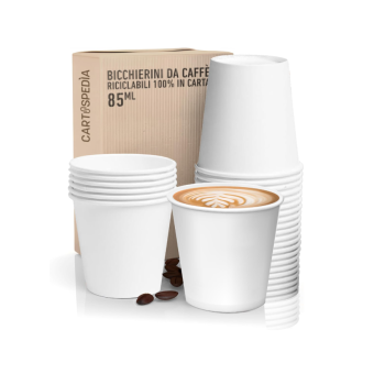 CARTOSPEDÌA – 500 Bicchierini Caffè Carta, 85 ml Made in Italy 100%, Total White