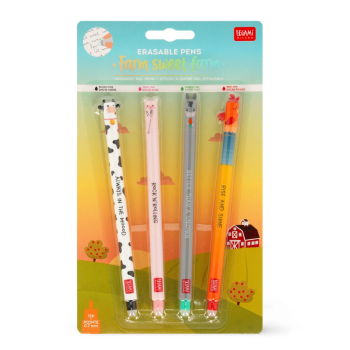 Legami - Set di 4 Penne Gel Cancellabili Farm Sweet Farm - Erasable Pen (EPSET0011)