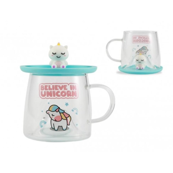 i-Total - Tazza Bicchiere in Vetro con Coperchio in Silicone Unicorn (XL3122)