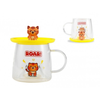 i-Total - Tazza Bicchiere in Vetro con Coperchio in Silicone Tiger (XL3122)