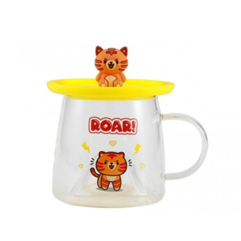i-Total - Tazza Bicchiere in Vetro con Coperchio in Silicone Tiger (XL3122)