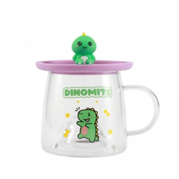 i-Total - Tazza Bicchiere in Vetro con Coperchio in Silicone Hello Dino (XL3123)