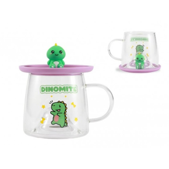 i-Total - Tazza Bicchiere in Vetro con Coperchio in Silicone Hello Dino (XL3123)