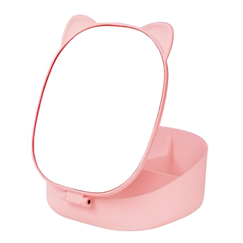 i-Total - Specchio Gatto da Trucco Pieghevole con contenitore Rosa (XL2960B)