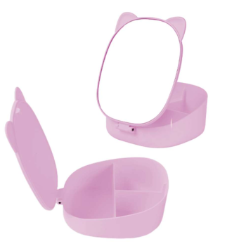 i-Total - Specchio Gatto da Trucco Pieghevole con contenitore Lilla (XL2960C)