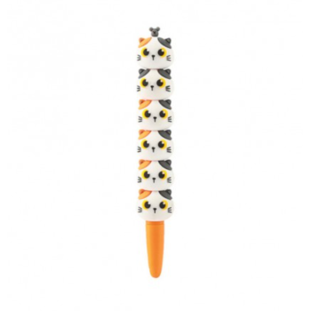 i-Total - Penna Blu Kawaii Girevole – Spinner con Animaletto Gatto Arancio 3D in rilievo