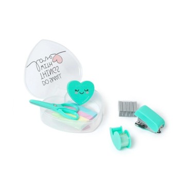 Legami - Mini Set di Cancelleria, 6 Accessori in Formato Mini: Forbici, Gomma, Segnapagina, Nastro Adesivo con Dispenser Cuore, 