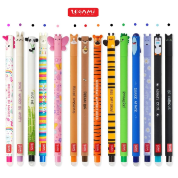 Legami - Confezione da 14 penne gel cancellabili - Erasable Pen - tema Animali
