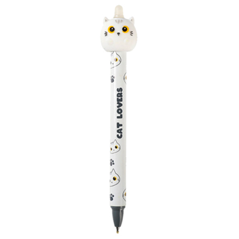 i-Total - Penna cancellabile a scatto con Gatto Bianco 3D di colore blu (XL1839O)