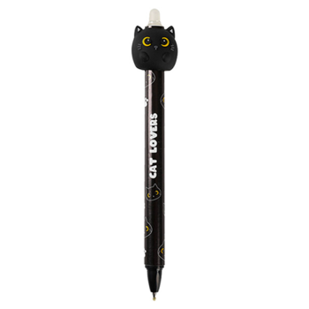 i-Total - Penna cancellabile a scatto con Gatto Nero 3D di colore blu (XL1839M)