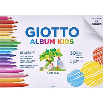 Giotto - Album Kids da 30 fogli carta bianca a grana fine per disegno, A4, 90g/m2 (F580200)