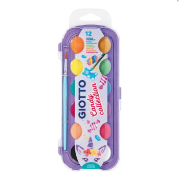 Giotto - Acquarelli Candy Collection pastel colors confezione da 12 colori + un pennello (F351600)