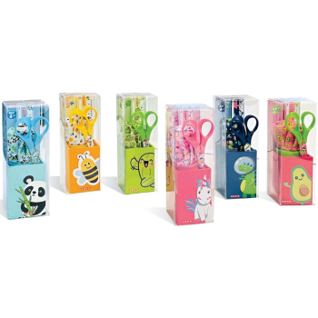 Arda - Kit Fancy Decori assortiti Portapenne, temperamatite, Forbici e Righello (319FANSC)