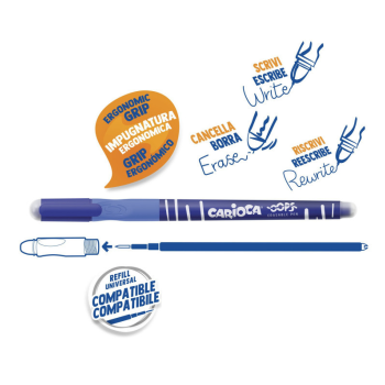 Carioca Oops, Penna Cancellabile Ricaricabile, Colore Blu