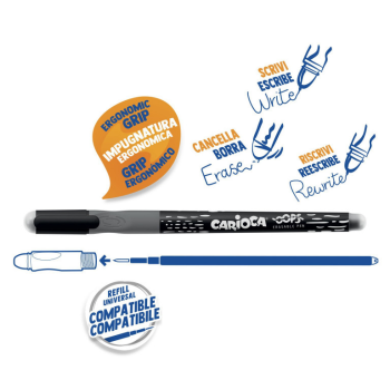 Carioca Oops, Penna Cancellabile Ricaricabile, Colore Nero