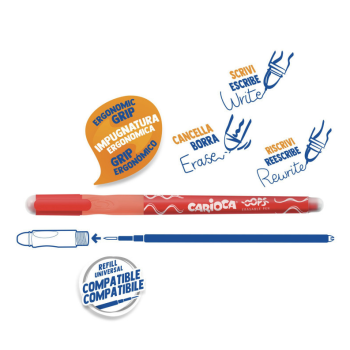 Carioca Oops, Penna Cancellabile Ricaricabile, Colore Rosso