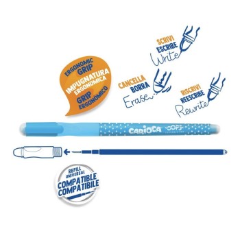 Carioca, Penne cancellabili oops con cappuccio azzurre, 12 pz