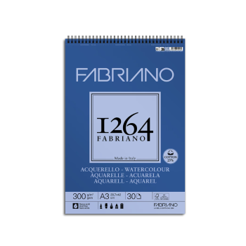 Fabriano - 1264 Acquerello - Blocchi di carta per Acquerello rilegati a spirale (19100649)- 30 fogli a Grana fina da 300 gr/mq (