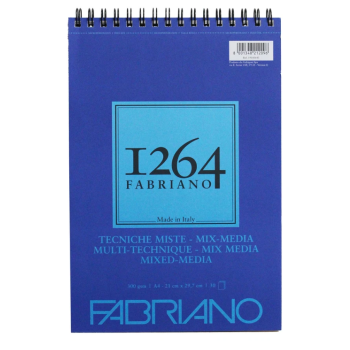 Fabriano - 1264 Tecniche Miste, Blocco spiralato, 30 fogli, cm 21x29.7- Grana Naturale, 300gr (19100643)