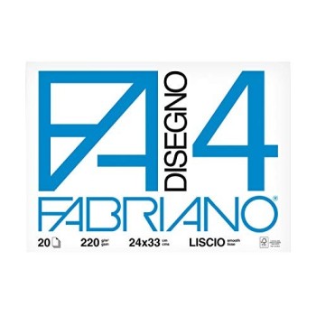 Fabriano - Album da Disegno F4 Formato 24 x 33 cm, Fogli Lisci, Grammatura 220gr/m2, 20 Fogli (5200597)