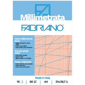 Fabriano-Blocco carta millimetrata cm 21x29,7 - 10 fogli - 80 g formato A4 - (19100662)