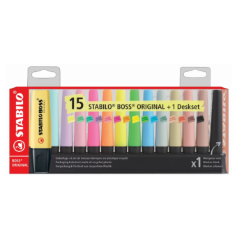 Stabilo - Evidenziatore BOSS deskset da 15 colori ass. : fluo + Pastel + NatureCOLORS + nero (F60915)