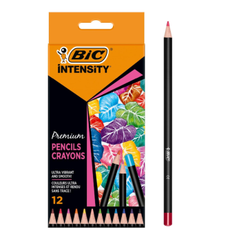 Bic - Intensity Premium Matite Colorate in legno nero conf- 12 Colori brillanti
