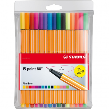 Stabilo - Pennarelli point 88 astuccio da 10 colori + 5 colori neon (8815-1)