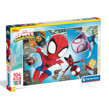 Clementoni - Puzzle per Bambini 104 Pezzi Supercolor con Supereroe Spidey 62x42 cm (+4 Anni)