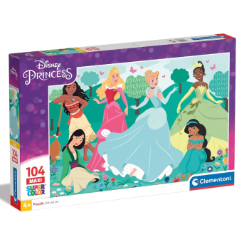 Clementoni - Puzzle Disney Princess Supercolor -104 Maxi Pezzi 62x42 cm (+4 Anni)