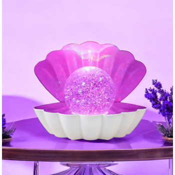 i-Total - Lampada Conchiglia Bianca Glitterata con perla LED Cambiacolore