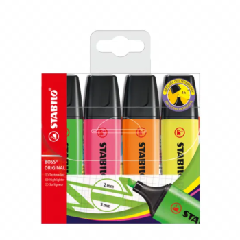 Stabilo - Evidenziatore Boss Original Astuccio con 4 colori: giallo, verde, arancione, rosa (70/4)