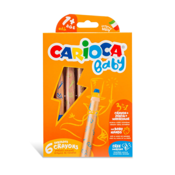 Carioca Baby - Scatola 6 pastelloni BABY 1+ 3in1, matita, cera e acquerello in un unico pastello