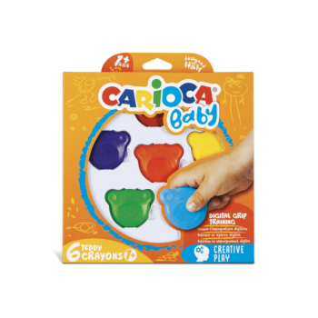 Carioca Baby - Teddy Crayons Baby Scatola di 6 pastelli colorati a forma di orsetto
