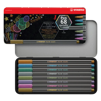 Stabilo - Pennarello Pen 68 Premium Metallizzato - Scatola in metallo con 8 colori (6808/8-32)