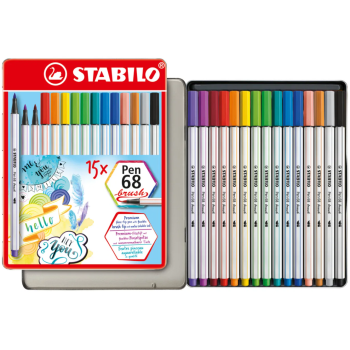 Stabilo- Pennarelli brush pen 68 - scatola in metallo con 15 colori (658/15-32)