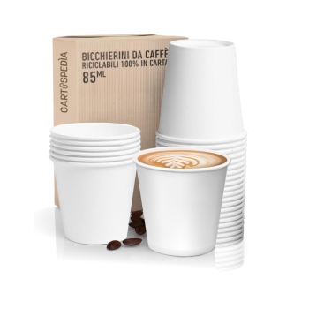 Cartospedia – 1000 Bicchierini Caffè Carta, 75 ml Made in Italy 100%, Total White