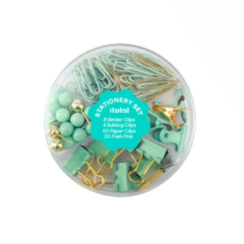 i-Total - Set da scrivania rotondo con graffette e puntine Verde (XL3003)