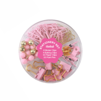 i-Total - Set da scrivania rotondo con graffette e puntine Rosa (XL3002)