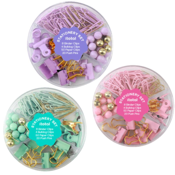 i-Total - Set da scrivania rotondo con graffette e puntine Rosa (XL3002)