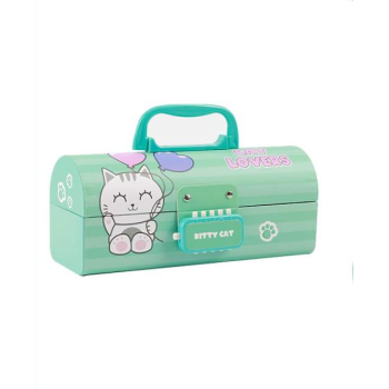 i-Total - Organizer a Forma di Bauletto con Lucchetto Cat Lovers Verde