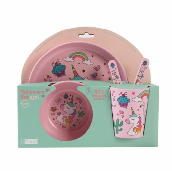 i-Total - Set in RPET Kids con Bicchiere Ciotola Piattino e Posate Unicorn (ID5301A)