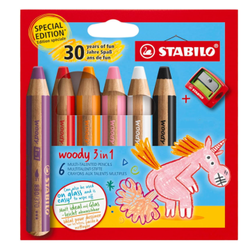 Stabilo - Matitone multiuso STABILO woody 3 in 1 Astuccio da 6 colori pastello + temperino (8806-4-1)