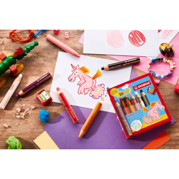 Stabilo - Matitone multiuso STABILO woody 3 in 1 Astuccio da 6 colori pastello + temperino (8806-4-1)