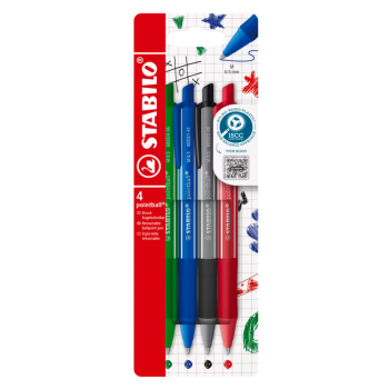 Stabilo - Penna a sfera pointball colorful - Astuccio con 4 colori (6033/4)