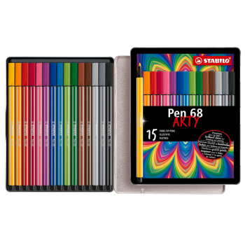 Stabilo - Pennarello premium Pen 68 Scatola ARTY in metallo da 15 pennarelli (6815-6)